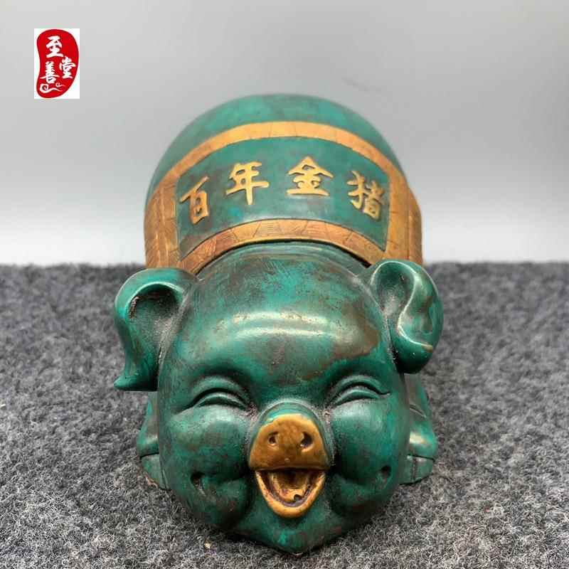古玩收藏仿绿松石描金22百年金猪摆件客厅装饰