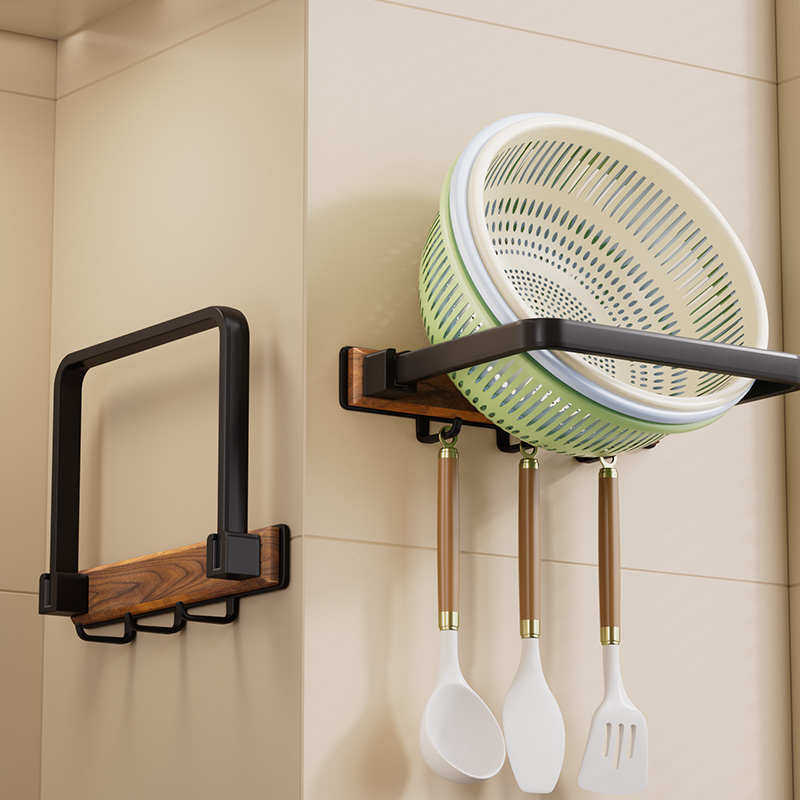 胡桃木厨房洗菜盆壁挂免打孔墙上脸盆收纳架锅铲勺挂钩,厨房/烹饪用具,厨房抽屉置物架,淘宝优惠券,粉丝福利购,淘宝优惠卷