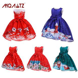 girls all over snowflake print bow front satin dress zipper