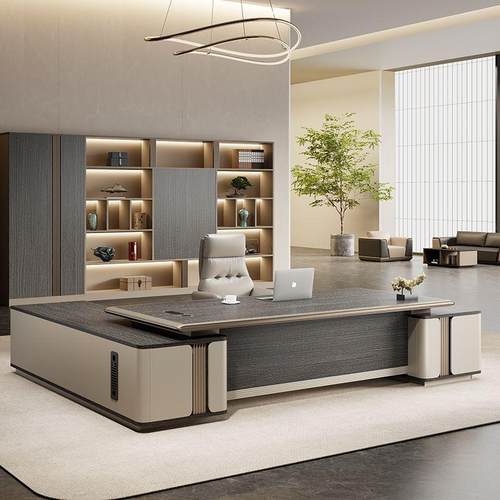 E0级轻奢铝合金桌面老板桌办公桌简约现代董事长总裁桌大班台经理