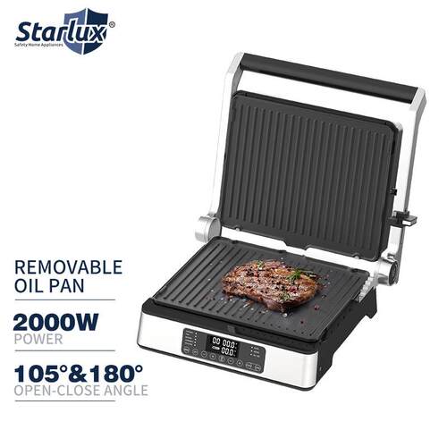跨境家用牛排机双面加热数控面板欧规烤肉机electric grill烤串机