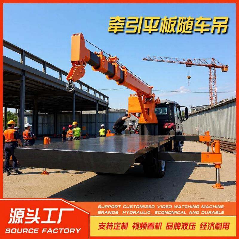 大平板集装吊装运输车8吨拖拉机平板随车吊拖拉机牵引式起重机