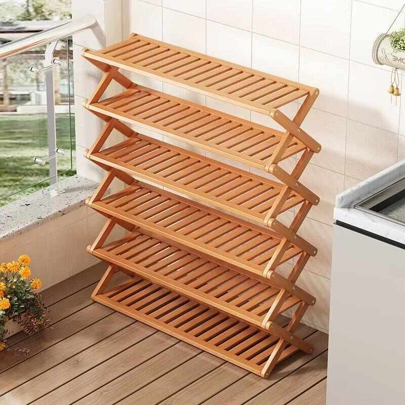 鞋架折叠多层简易家用经济型架子宿舍门口收纳置物架免安装竹鞋柜