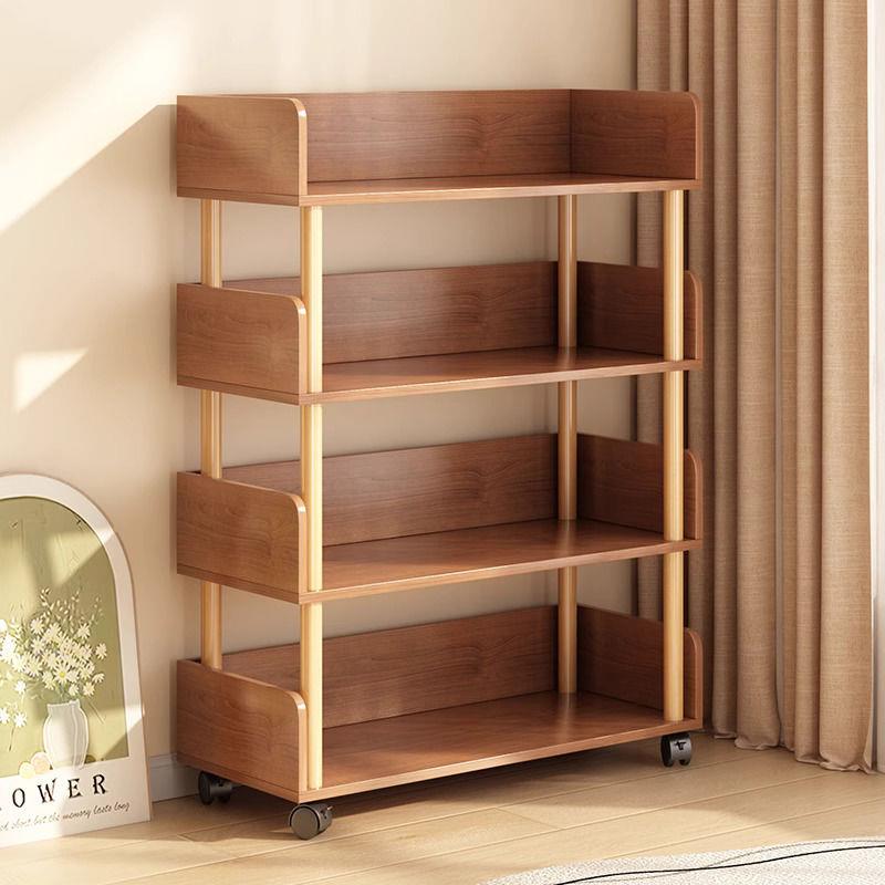 可移动落地置物架客厅靠墙一体书架简约家用带轮储物架多层小货架