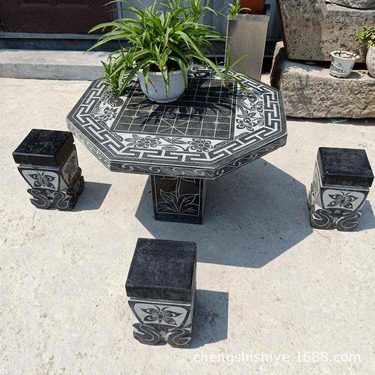 石桌石凳庭院花园户外一套天然大理石家用别墅茶台花岗岩石头桌凳