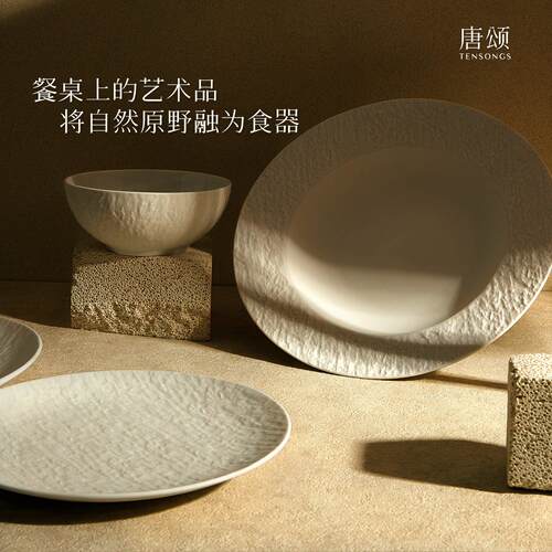 唐颂苍岩陶瓷餐具套装哑光浮雕高级家用碗盘套装碗碟乔迁新婚礼品