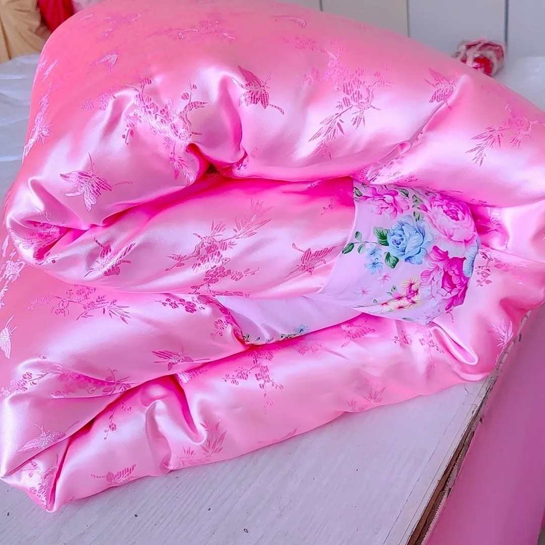 结婚婚房被子老式包边棉被丝绸绸缎老款龙凤缎子被面手工复古布料