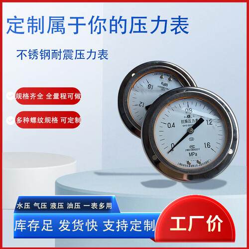 上海仪表不锈钢耐震压力表Y-100BFZ水压油压液压MPa100kpa压力表