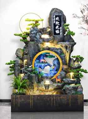 大型高假山阳流水喷泉落地庭风水轮鱼池财院招摆DGK件台客厅花园