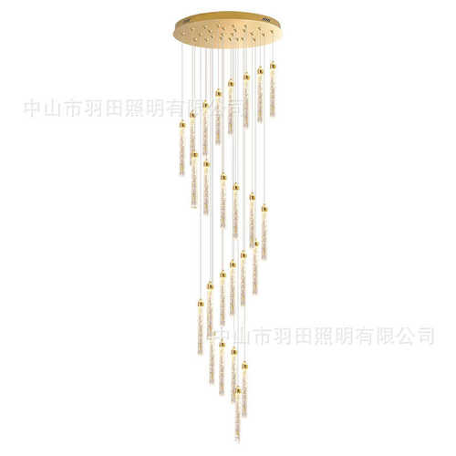 新款旋转楼梯吊灯现代轻奢loft公寓别墅客厅水晶灯具复式楼长吊灯