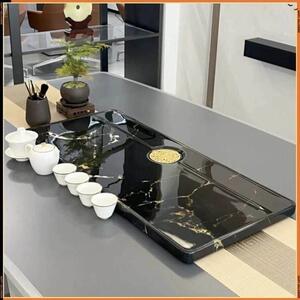 轻奢会所会所空间软装家居排水茶盘高端方茶几办公室豪华石茶海碟