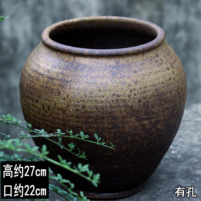 民酒瓷店摆件旧坛子老物件粗陶罐流泉枫宿三角梅陶盆大号老花123