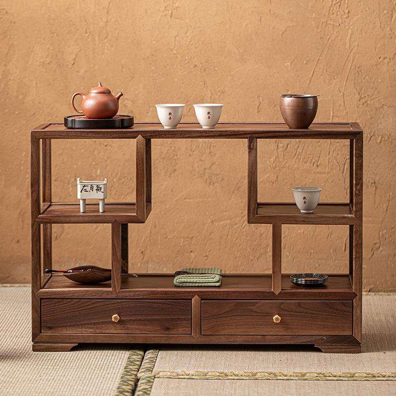 北美黑胡桃实木博古架茶杯茶具收纳架摆放架功夫紫砂茶壶置物架子
