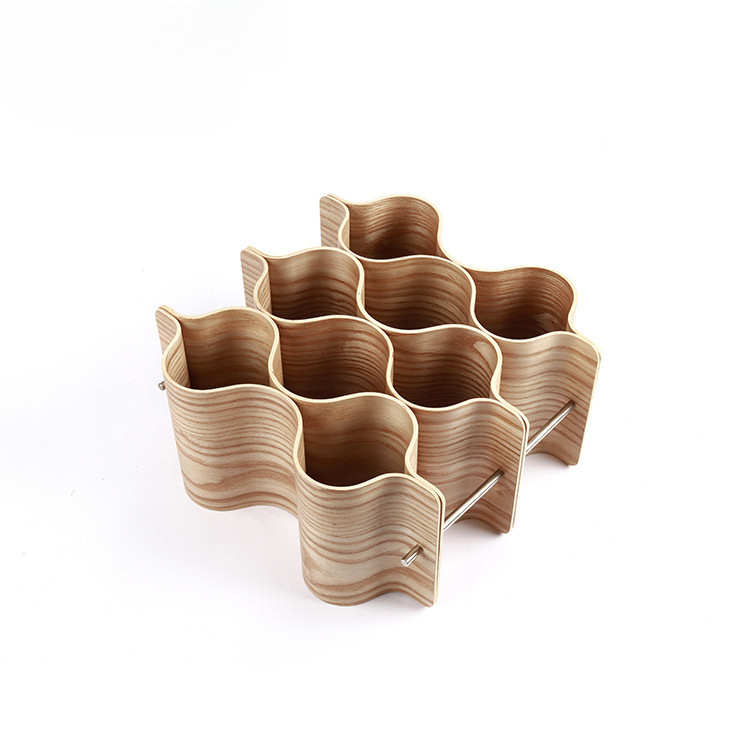 家用餐厅吧台实木酒架创意波浪形葡萄酒红酒展示架置物架木质摆件