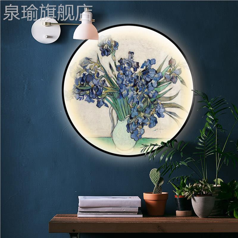 网红梵高星室瓷空关晶画向日葵圆形光装饰画客厅发卧书房玄背景挂图片