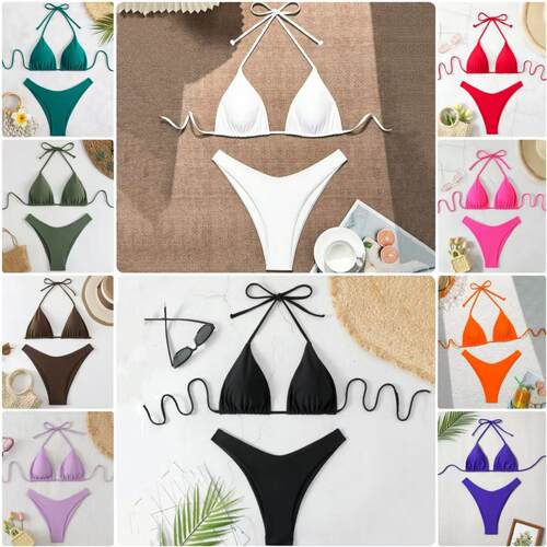 Swimsuit women beach bikini high waisted lace up