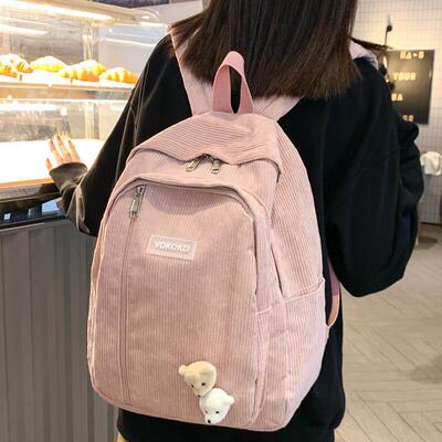 Stripe Cute Corduroy Woman Backpack Schoolbag For Teenage Gi