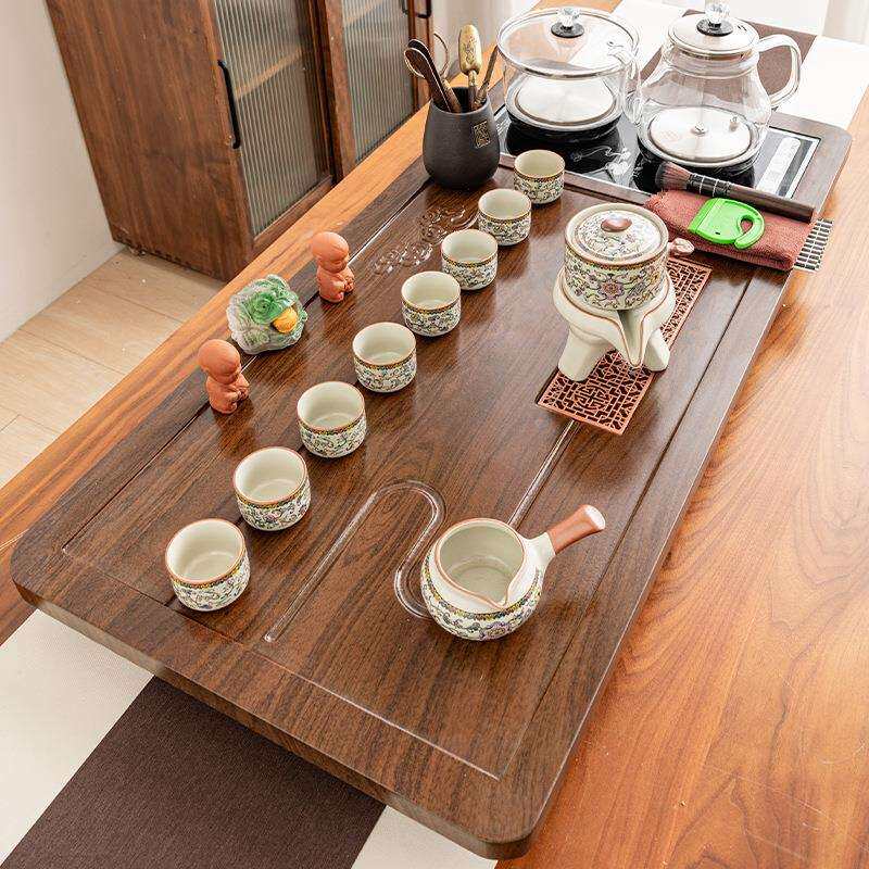 茶具套装家用全自动底部上水茶盘茶台烧水壶一体整套陶瓷功夫汝窑