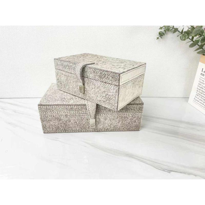 现代简约高级灰马毛皮首饰盒摆件样板间卧室衣帽间装饰收纳盒