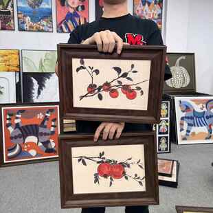 中式柿柿如意横版复古艺术客厅餐厅装饰画3040二联挂画S102