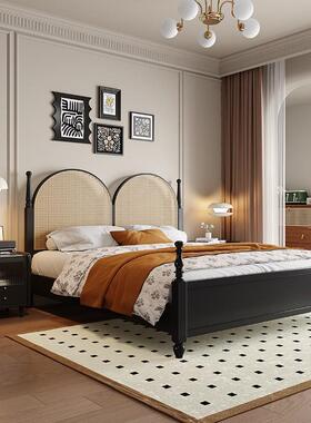 美复古老巴黎黑色实木法式乡藤村民宿编主TXG-836#卧储物床双式人