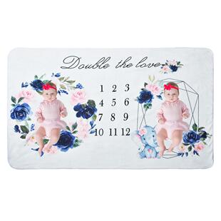 双胞胎里程碑摄影毯法兰绒毯含框婴儿拍照毯子宝宝成长纪念毯