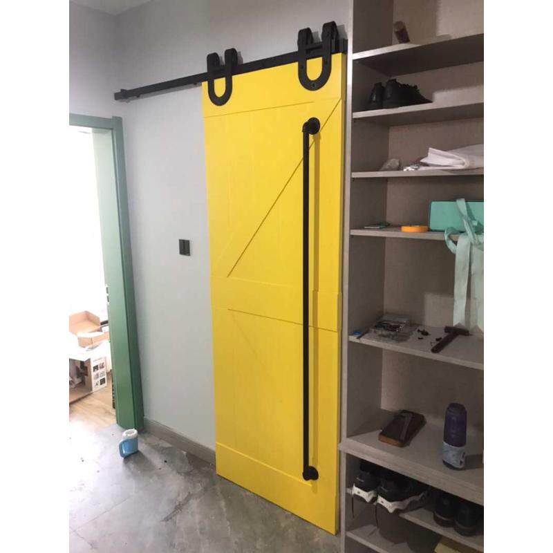 美式移门长拉手谷仓门复古大门把手老式对开木门店门黑色手柄明装