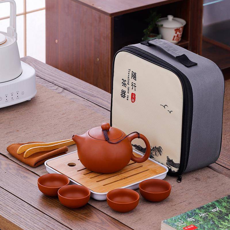 紫砂壶凤鸣壶旅行茶具套装便携仿古大号半手工鸟叫泡茶壶茶盘茶杯