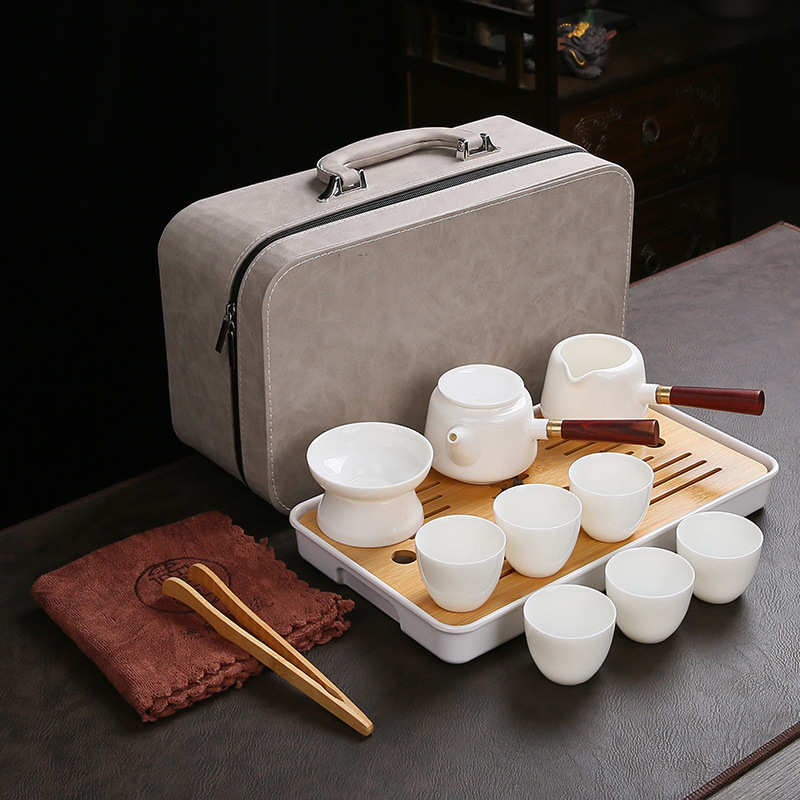 羊脂玉德化白瓷旅行功夫茶具套装盖碗茶杯小套侧把壶简约户外便携