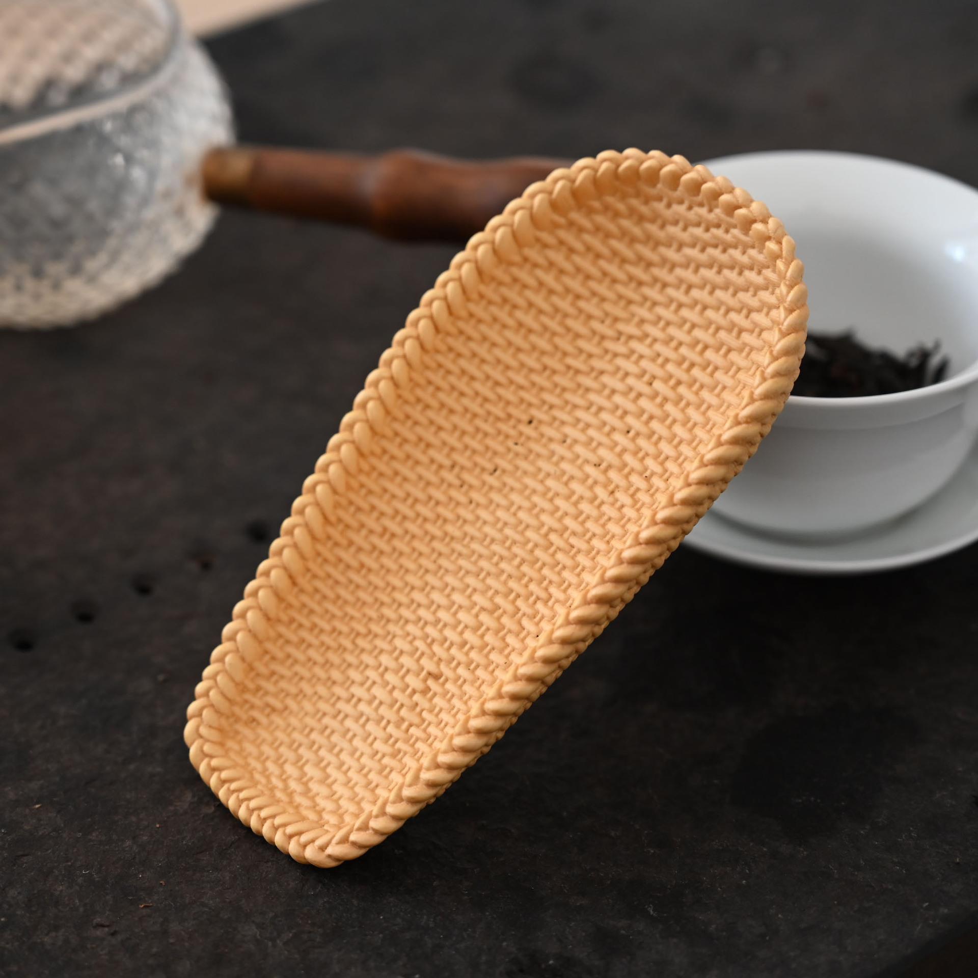 黄杨木雕刻簸箕茶铲 日进斗金木茶铲茶具竹簸箕木雕送礼工艺品