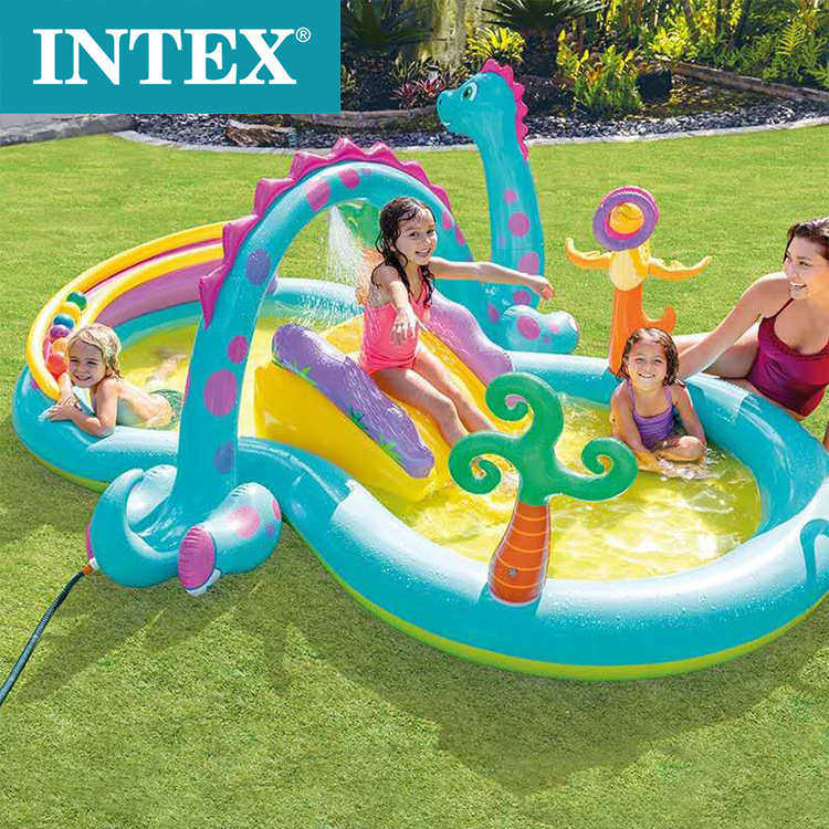 INTEX57135恐龙八字形公园水池滑滑梯充气城堡儿童戏水池喷水泳池