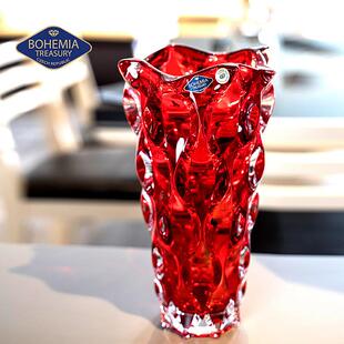 捷克进口BOHEMIA水晶玻璃描金花瓶家居台面花瓶花艺插花干花摆件