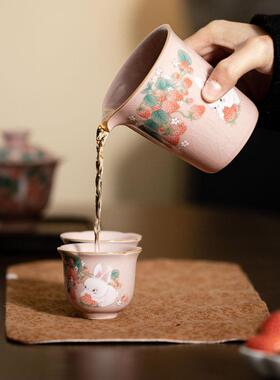 仿宋粉汝道杯家用开片公可养复古窑UZB茶分茶器匀杯牛奶杯功夫具