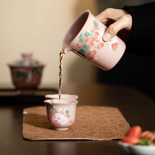 仿宋粉汝道杯家用开片公可养复古窑UZB茶分茶器匀杯牛奶杯功夫具