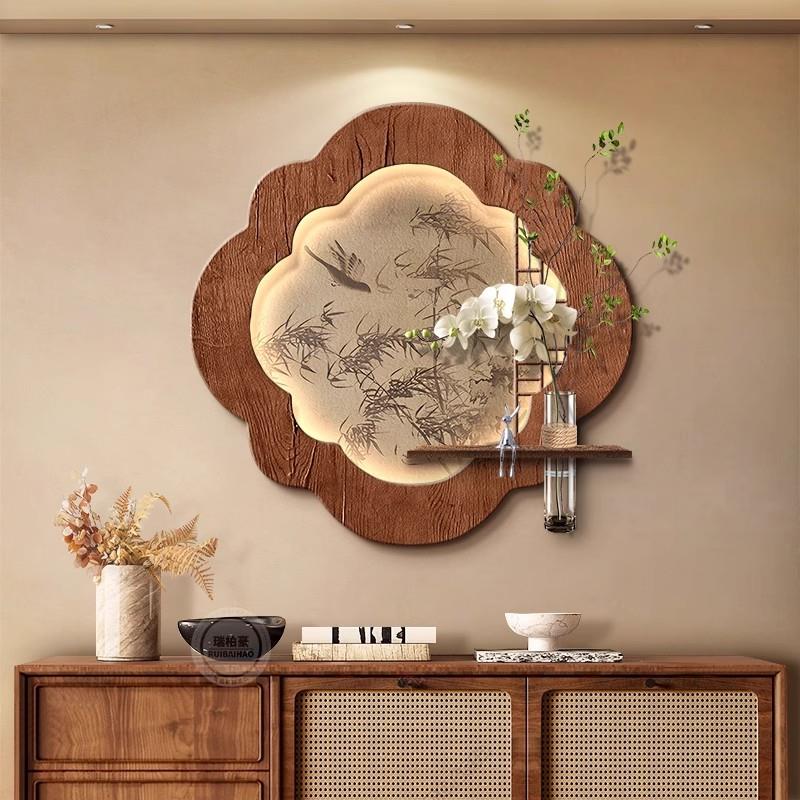 宋代美学入户玄关装饰画水培绿植法式中古风立体挂画造型墙壁灯画