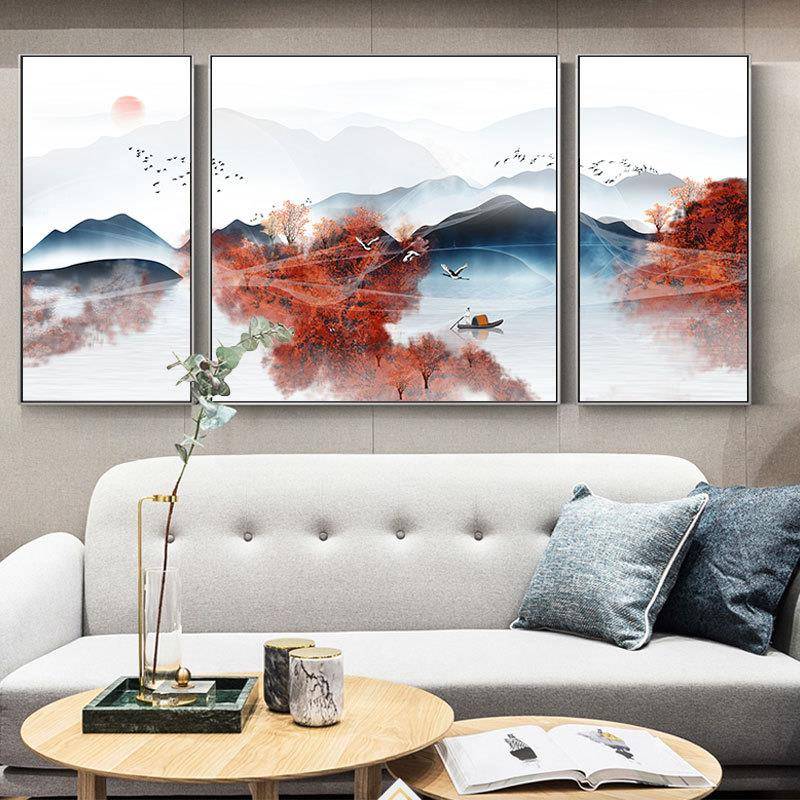 新中式客厅沙发背景装饰画禅意山水画壁画家居挂画中式