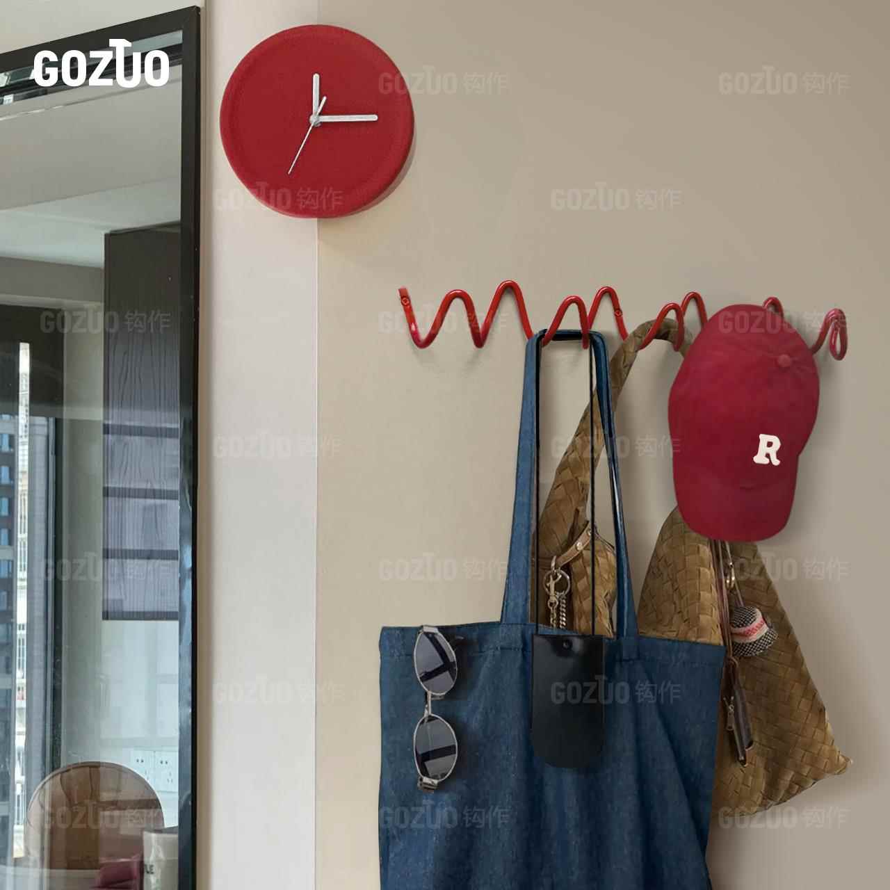 GOZUO 覆古红金属挂衣架客厅玄关装饰壁挂衣帽架多巴胺架子简约