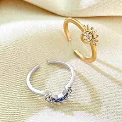 指环personalized retro women inlay diamond ring 太阳月亮戒指
