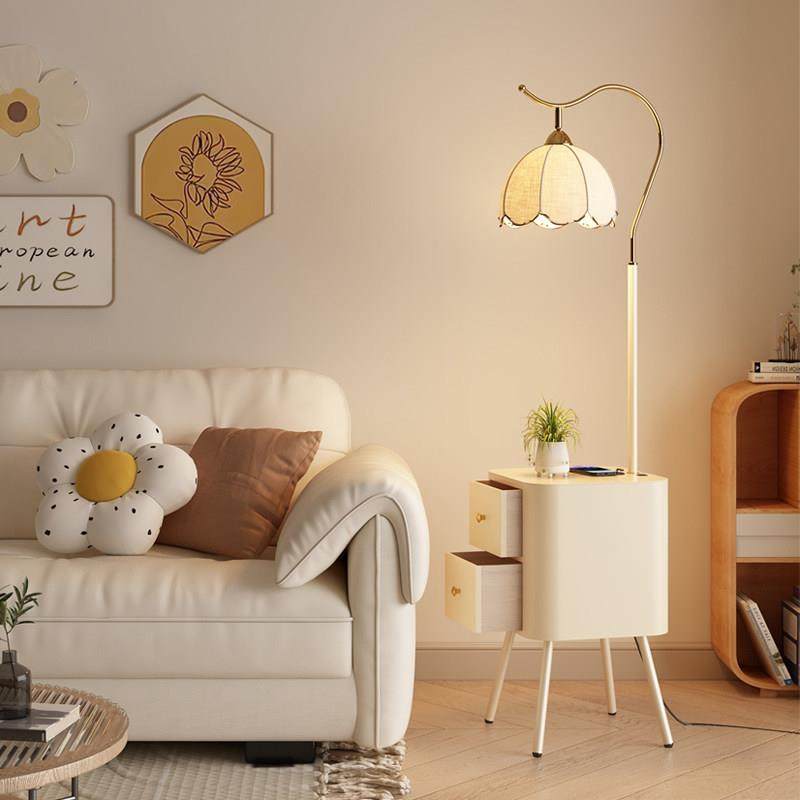 奶油风法式落地灯卧室客厅沙发旁边几台灯装饰置物床头柜台灯一体