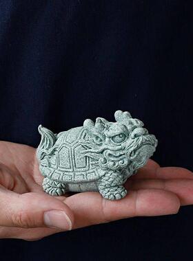 国风青砂石招财龙龟摆件茶宠创意客厅书房茶室水族鱼缸造景装饰品