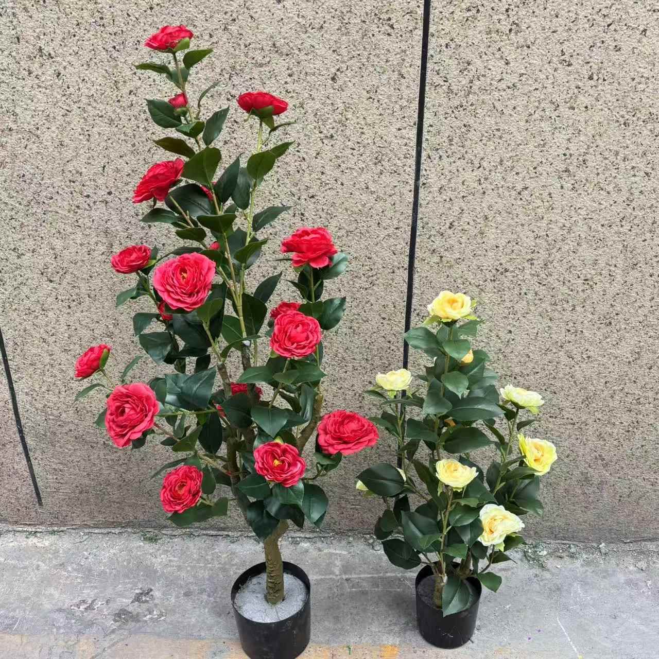 仿真茶花树山茶花人造假绿植盆栽家居装饰落地摆件室内轻奢仿真花