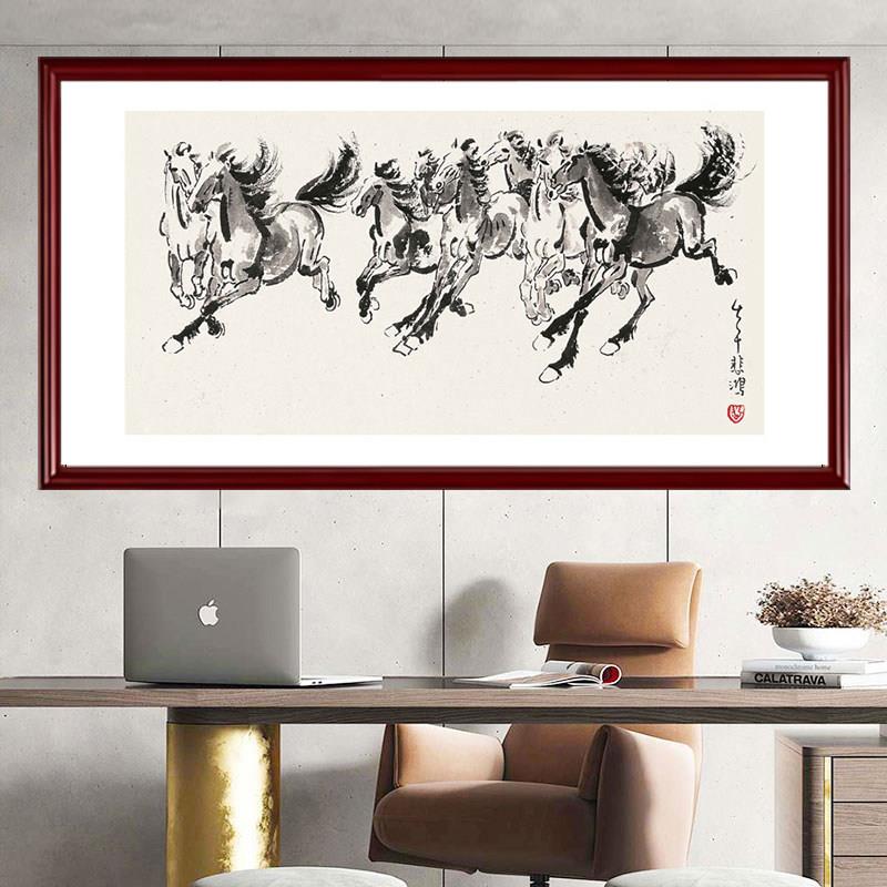 徐悲鸿八骏图装饰画办公室马到成功牌匾挂画茶室书房国风水墨壁画