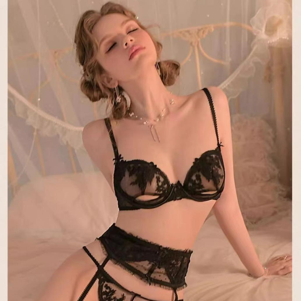 Transparent sexy underwear set for girls lace thin mesh