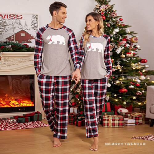 Home wear long sleeved long pants printed men's single