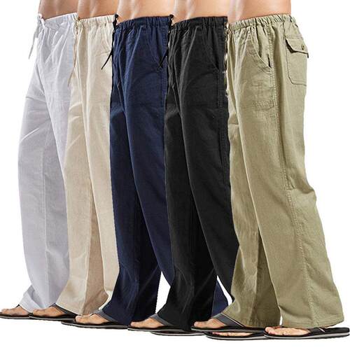 Men Loose Casual Straight Cotton Linen Casual Pants休闲裤男