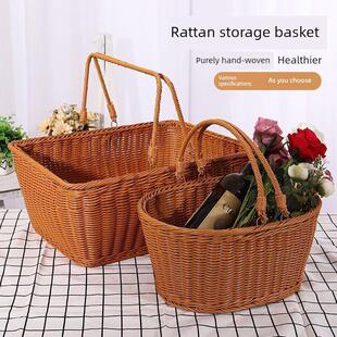田园藤编收纳篮收纳篮购物篮小竹篮礼品篮柳编水果篮手提买菜篮子