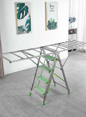升级版多功能梯子晾衣架厂家京森JS-303不锈钢落地折叠晒衣架两用