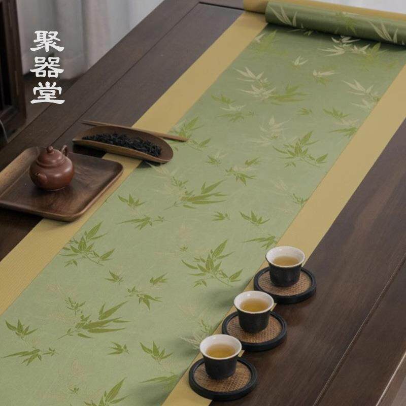 聚器堂竹子图案织锦茶席轻奢高端防水新中式禅意桌旗茶桌垫子茶布