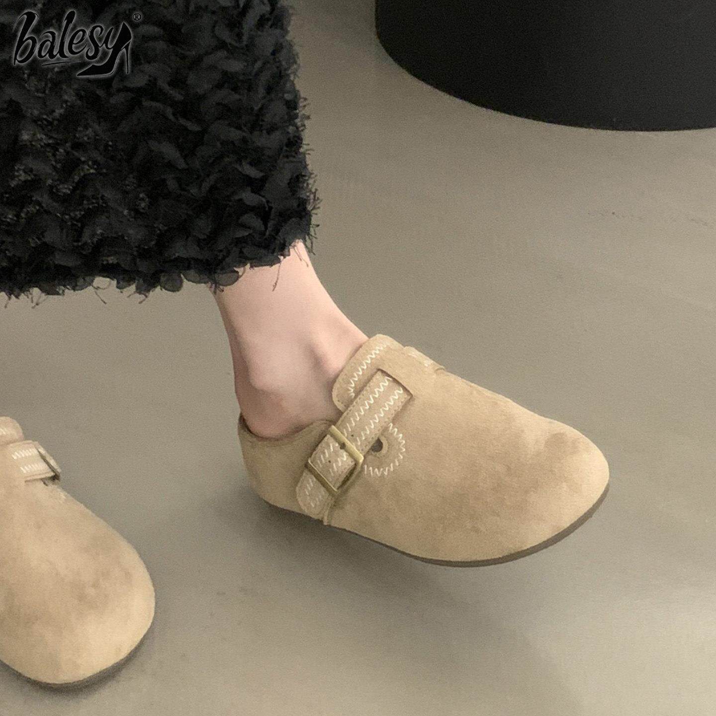 英国真皮厚底勃肯包头半拖女2026夏季新款巨好看内增高搭扣凉拖鞋