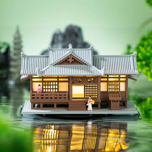中式古建筑模型假山房子水陆缸鱼缸微景观造景书房庭院盆景摆件